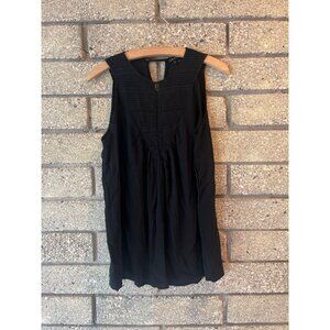 Theory Sleeveless Black Top With Lace Detail & Pin Tuck Design